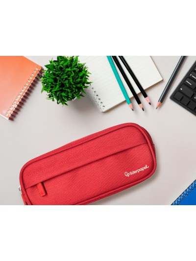 Estuche portatodo liderpapel classic ovalado 2 cremalleras con bolsillo delantero 210x90mm rojo