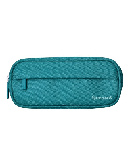 Estuche portatodo liderpapel classic ovalado 2 cremalleras con bolsillo delantero 210x90mm azul turquesa