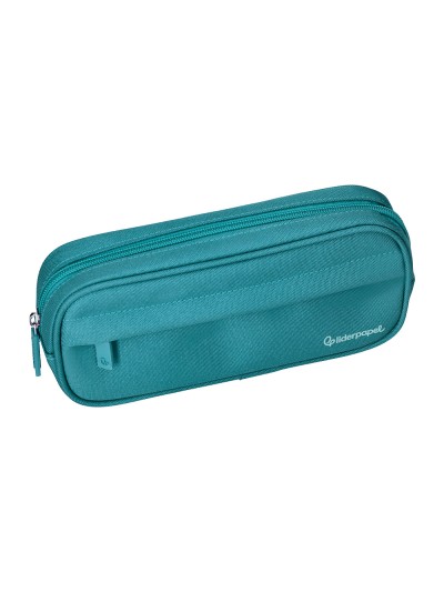 Estuche portatodo liderpapel classic ovalado 2 cremalleras con bolsillo delantero 210x90mm azul turquesa