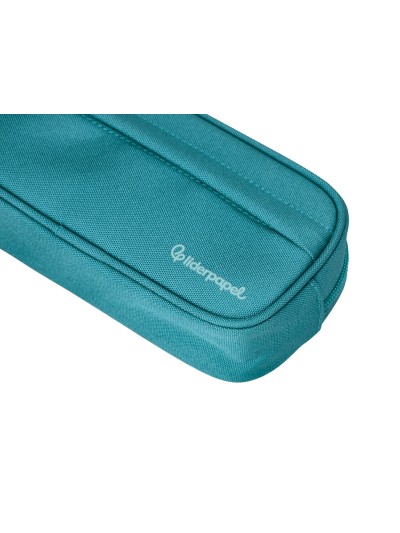 Estuche portatodo liderpapel classic ovalado 2 cremalleras con bolsillo delantero 210x90mm azul turquesa