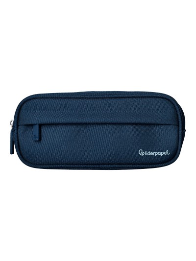 Estuche portatodo liderpapel classic ovalado 2 cremalleras con bolsillo delantero 210x90mm azul marino
