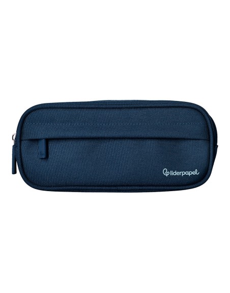 Estuche portatodo liderpapel classic ovalado 2 cremalleras con bolsillo delantero 210x90mm azul marino