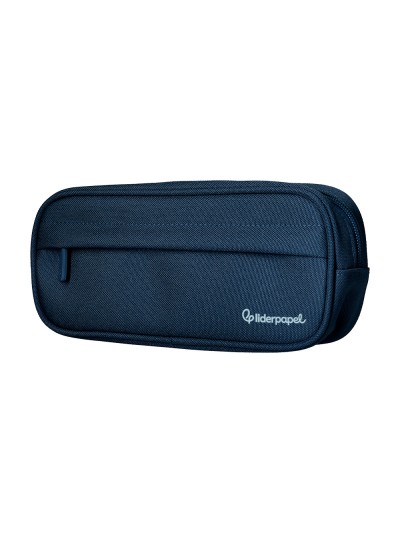 Estuche portatodo liderpapel classic ovalado 2 cremalleras con bolsillo delantero 210x90mm azul marino