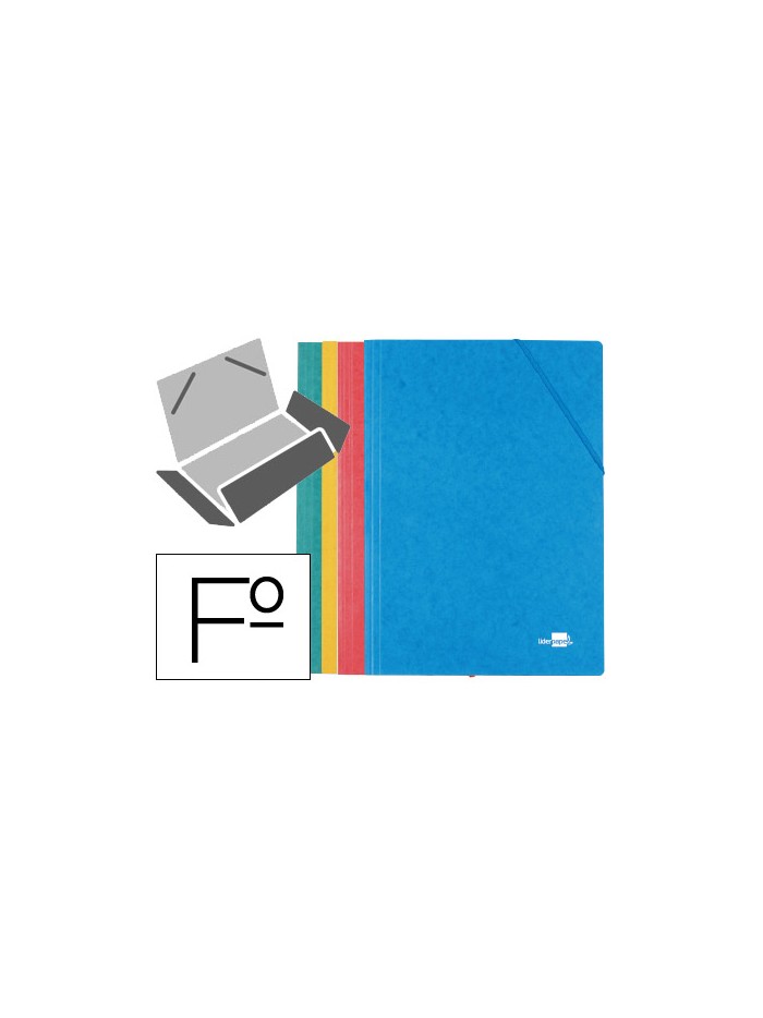 Carpeta liderpapel gomas folio 3 solapas carton simil prespan pack de 4 unidades colores surtidos Carpeta liderpapel gomas folio 3 solapas carton simil prespan pack de 4 unidades colores surtidos