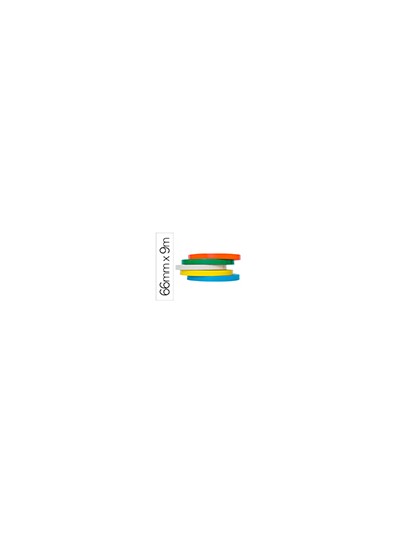 Cinta adhesiva q-connect 66 mt x 9 mm para cerrar bolsas pack 6 unidades colores surtidos