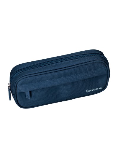 Estuche portatodo liderpapel classic ovalado 2 cremalleras con bolsillo delantero 210x90mm azul marino