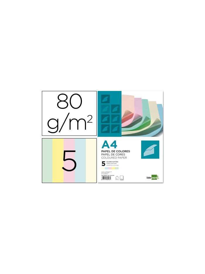 Papel color liderpapel a4 80gr 5 colores surtidos paquete de 500 hojas Papel color liderpapel a4 80gr 5 colores surtidos paquete de 500 hojas