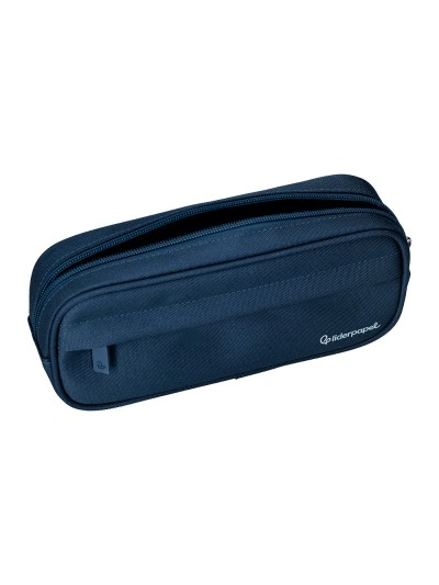 Estuche portatodo liderpapel classic ovalado 2 cremalleras con bolsillo delantero 210x90mm azul marino