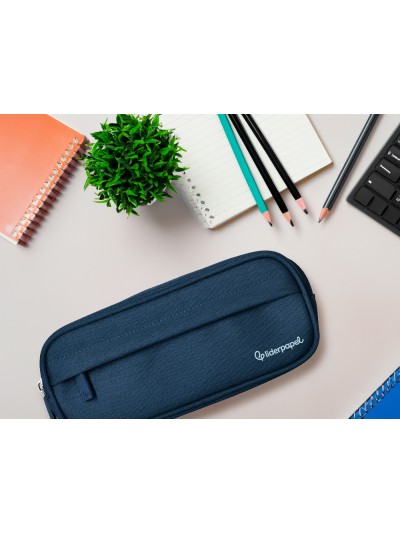 Estuche portatodo liderpapel classic ovalado 2 cremalleras con bolsillo delantero 210x90mm azul marino