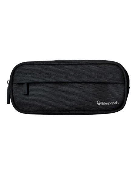 Estuche portatodo liderpapel classic ovalado 2 cremalleras con bolsillo delantero 210x90mm negro