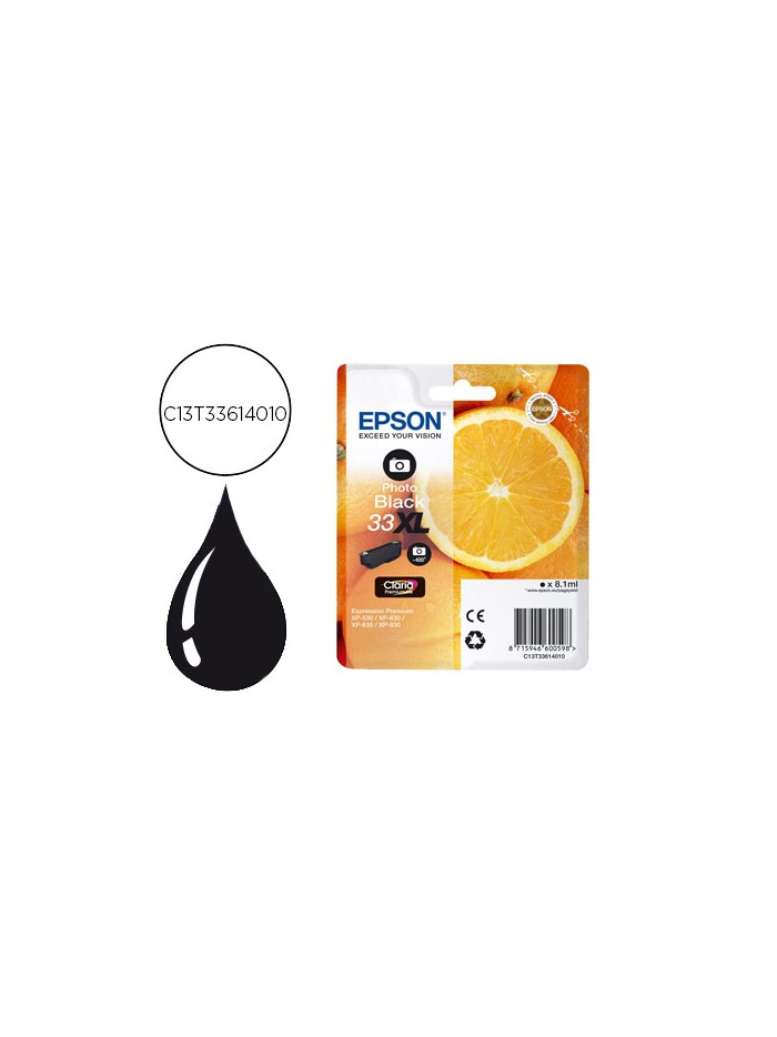 Ink-jet epson 33 xl expression premium xp530 / 630 / 635 / 830 negro 8,1 ml 400 pag Ink-jet epson 33 xl expression premium xp530 / 630 / 635 / 830 negro 8,1 ml 400 pag
