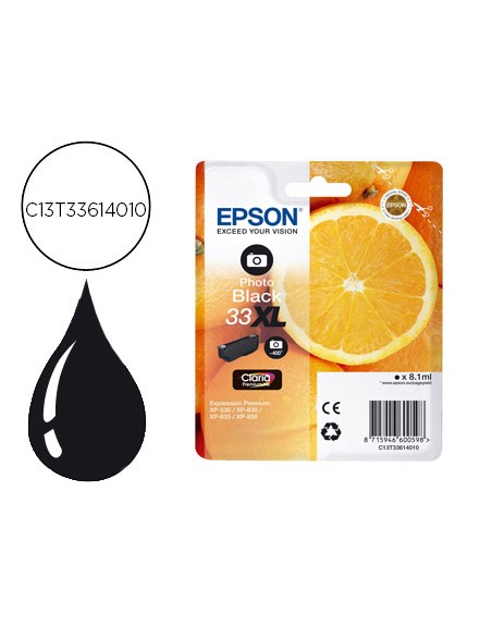 Ink-jet epson 33 xl expression premium xp530 / 630 / 635 / 830 negro 8,1 ml 400 pag