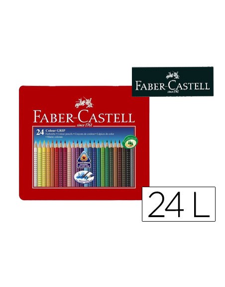 Lapices de colores faber castell acuarelable colour grip triangular caja metalica de 24 colores surtidos
