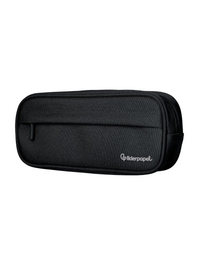 Estuche portatodo liderpapel classic ovalado 2 cremalleras con bolsillo delantero 210x90mm negro