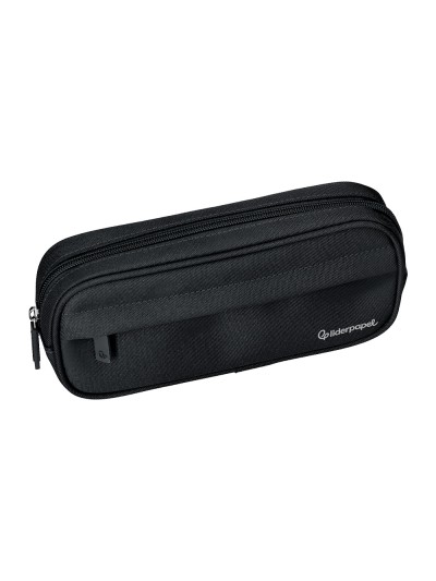 Estuche portatodo liderpapel classic ovalado 2 cremalleras con bolsillo delantero 210x90mm negro