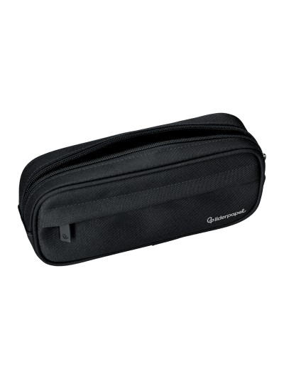 Estuche portatodo liderpapel classic ovalado 2 cremalleras con bolsillo delantero 210x90mm negro