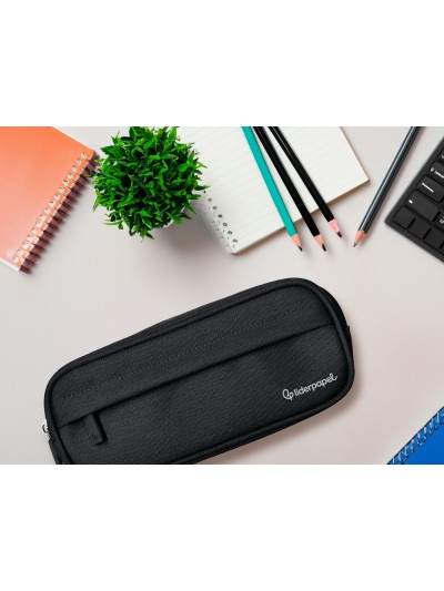 Estuche portatodo liderpapel classic ovalado 2 cremalleras con bolsillo delantero 210x90mm negro