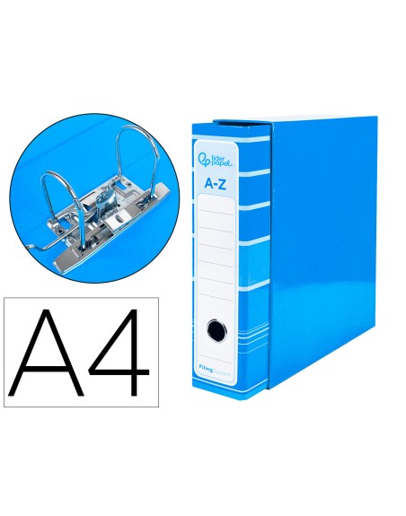 Archivador de palanca liderpap el a4 filing system forrado sin rado lomo 80mm celeste con caja y compresor metalico