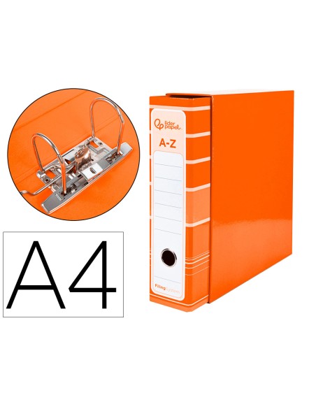 Archivador de palanca liderpap el a4 filing system forrado sin rado lomo 80mm naranja con caja y compresor metalico
