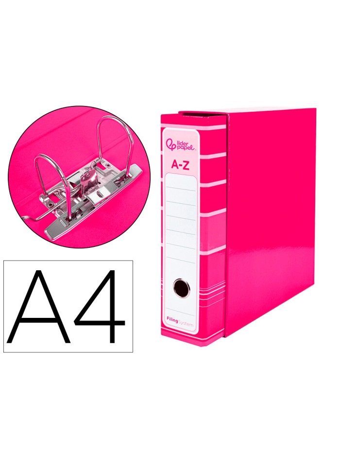 Archivador de palanca liderpap el a4 filing system forrado sin rado lomo 80mm rosa con caja y compresor metalico Archivador de palanca liderpap el a4 filing system forrado sin rado lomo 80mm rosa con caja y compresor metalico