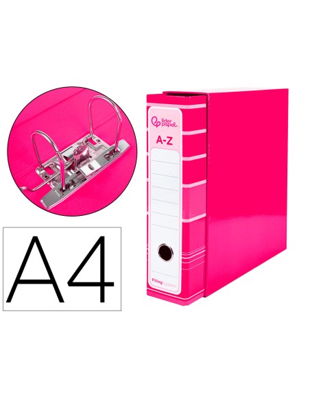 Archivador de palanca liderpap el a4 filing system forrado sin rado lomo 80mm rosa con caja y compresor metalico