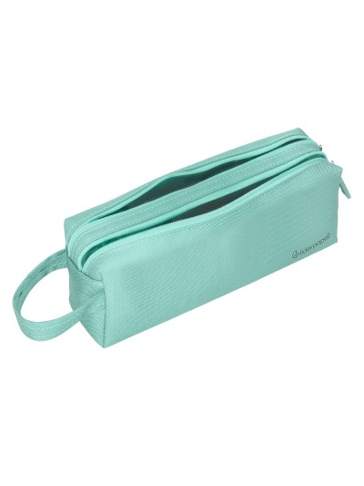 Estuche portatodo liderpapel classic rectangular con asa 2 cremalleras 210 x80mm verde manzana