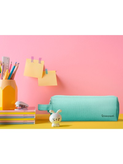 Estuche portatodo liderpapel classic rectangular con asa 2 cremalleras 210 x80mm verde manzana