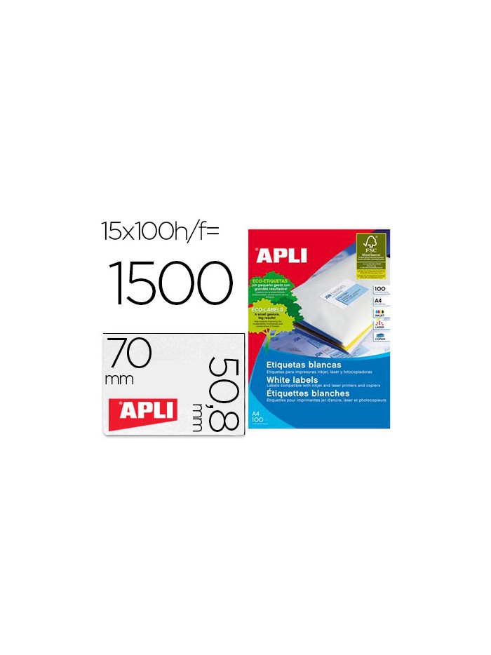 Etiqueta adhesiva apli 1295 tamaño 70x50,8 mm fotocopiadora laser ink-jet caja con 100 hojas din a4 Etiqueta adhesiva apli 1295 tamaño 70x50,8 mm fotocopiadora laser ink-jet caja con 100 hojas din a4