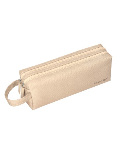 Estuche portatodo liderpapel classic rectangular con asa 2 cremalleras 210 x80mm crema