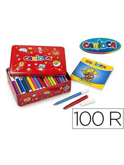 Rotulador carioca color kit caja metalica de 100 unidades surtidas + album colorear