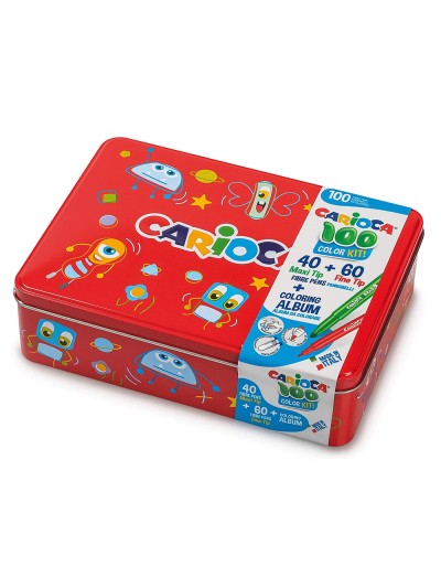 Rotulador carioca color kit caja metalica de 100 unidades surtidas + album colorear