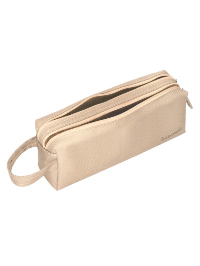 Estuche portatodo liderpapel classic rectangular con asa 2 cremalleras 210 x80mm crema