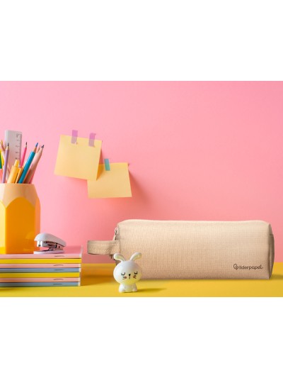 Estuche portatodo liderpapel classic rectangular con asa 2 cremalleras 210 x80mm crema
