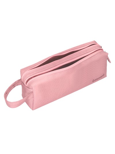 Estuche portatodo liderpapel classic rectangular con asa 2 cremalleras 210 x80mm rosa