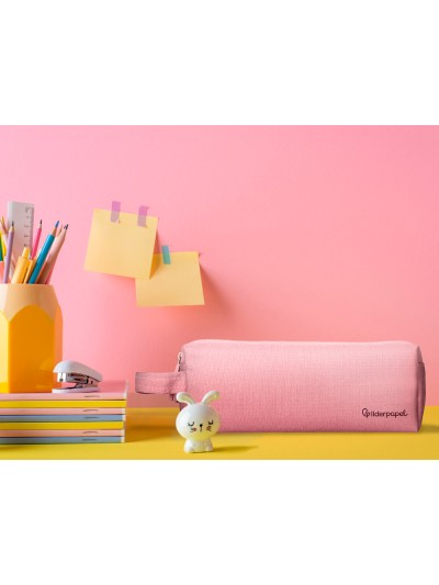Estuche portatodo liderpapel classic rectangular con asa 2 cremalleras 210 x80mm rosa