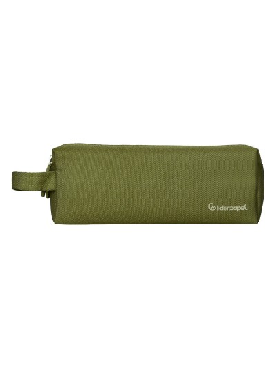 Estuche portatodo liderpapel classic rectangular con asa 2 cremalleras 210 x80mm verde militar