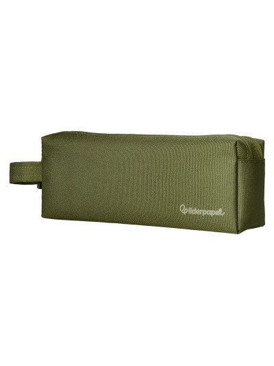 Estuche portatodo liderpapel classic rectangular con asa 2 cremalleras 210 x80mm verde militar