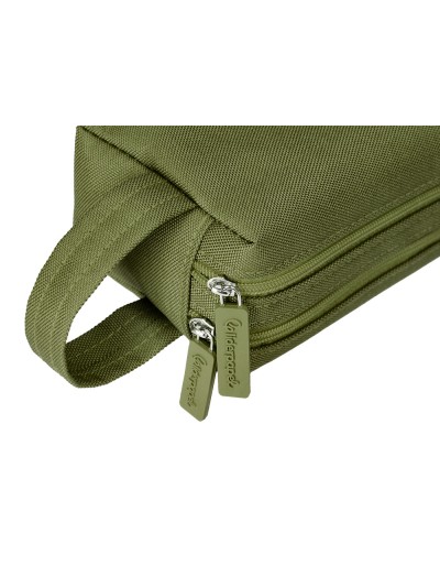 Estuche portatodo liderpapel classic rectangular con asa 2 cremalleras 210 x80mm verde militar
