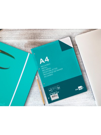 Recambio liderpapel a4 100 hojas 100 g/m2 rayado horizontal con margen 4 taladros