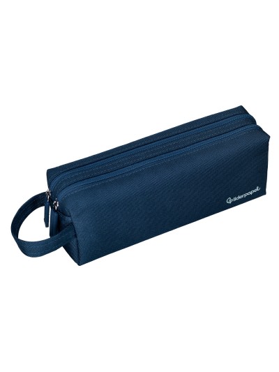 Estuche portatodo liderpapel classic rectangular con asa 2 cremalleras 210 x80mm azul marino