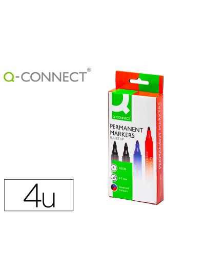 Rotulador q-connect marcador permanente estuche de 4 colores surtidos punta redonda 3 mm