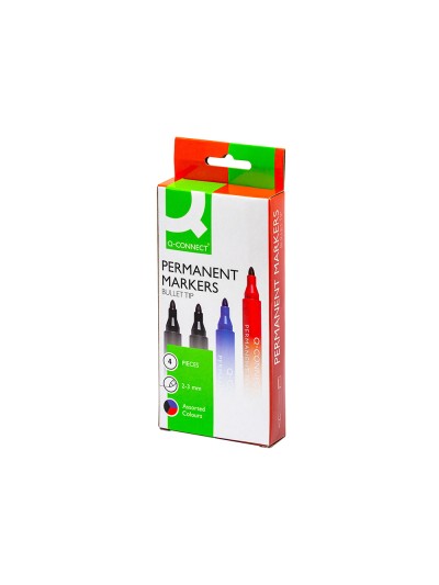 Rotulador q-connect marcador permanente estuche de 4 colores surtidos punta redonda 3 mm