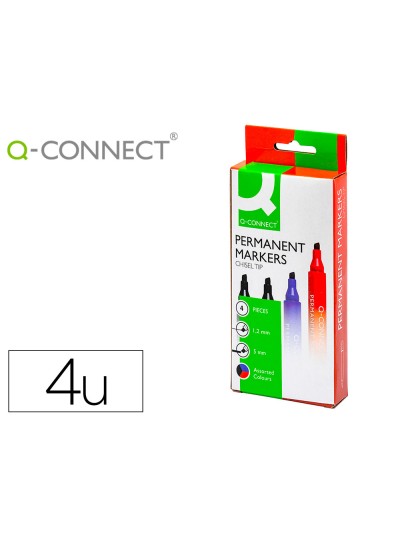 Rotulador q-connect marcador permanente estuche de 4 colores surtidos punta biselada 5 mm