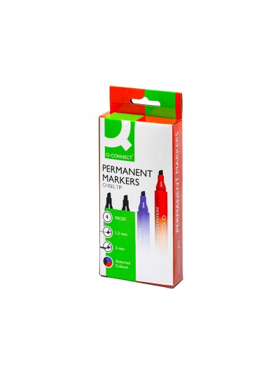 Rotulador q-connect marcador permanente estuche de 4 colores surtidos punta biselada 5 mm