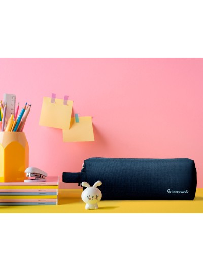 Estuche portatodo liderpapel classic rectangular con asa 2 cremalleras 210 x80mm azul marino