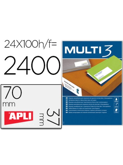 Etiqueta adhesiva multi 3 apli 70x37 mm fotocopiadora laser ink-jet caja con 100 hojas din a4