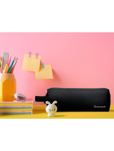 Estuche portatodo liderpapel classic rectangular con asa 2 cremalleras 210 x80mm negro