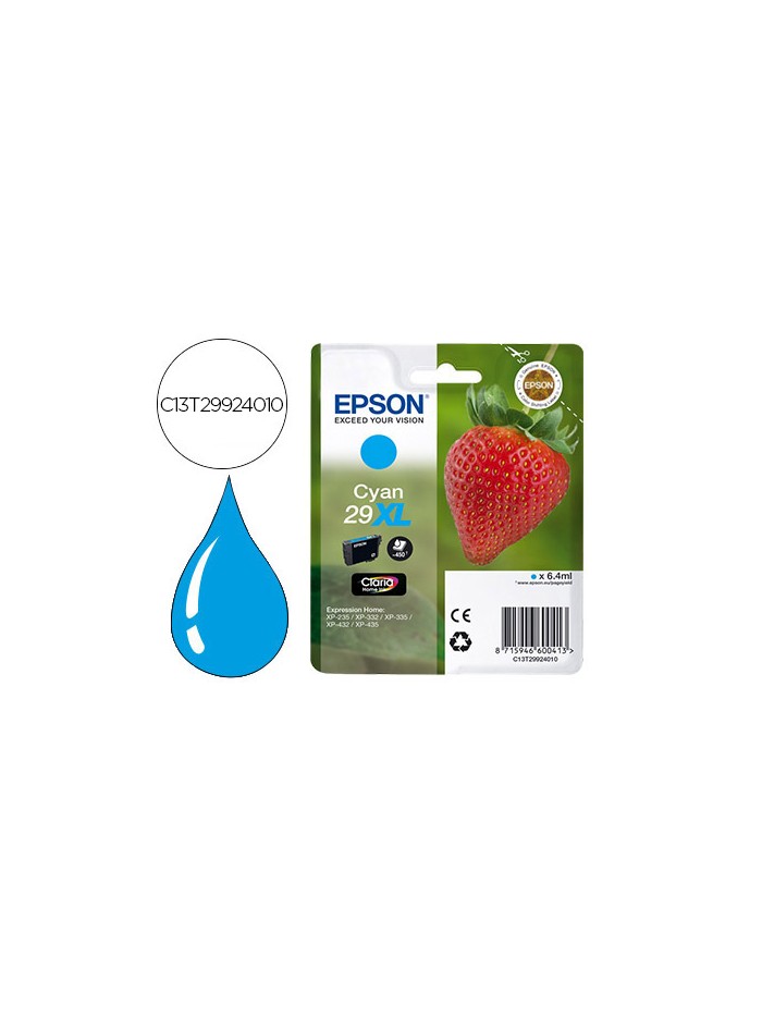 Ink-jet epson home 29xl t2992 xp435/330/335/332/430/235/432 cian 450 pag Ink-jet epson home 29xl t2992 xp435/330/335/332/430/235/432 cian 450 pag