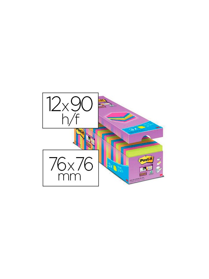 Bloc de notas adhesiva quita y pon post-it super sticky 76x76 mm 90 hojas colores surtidos pack de 21 + 3 Bloc de notas adhesiva quita y pon post-it super sticky 76x76 mm 90 hojas colores surtidos pack de 21 + 3