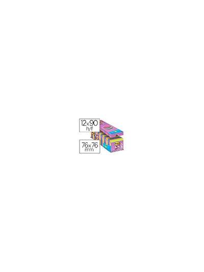 Bloc de notas adhesiva quita y pon post-it super sticky 76x76 mm 90 hojas colores surtidos pack de 21 + 3